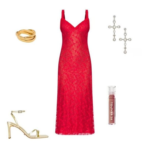 Bardot Alegra Stretch Lace Midi Dress in Fire Red 8 New Womens - Picture 9 of 15